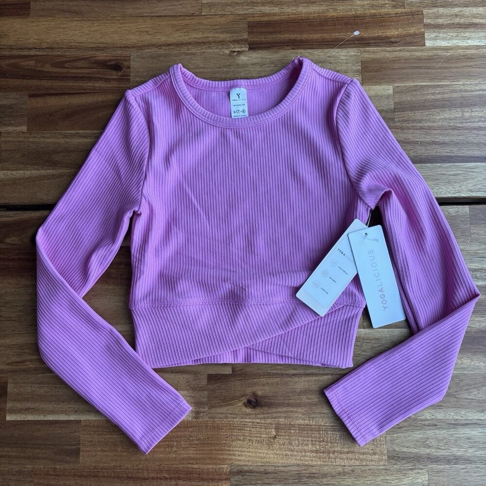 YOGALICIOUS Kids Ribbed Crop Top ONLY Pink Short Sleeve Athletic Size‎ Small 7/8